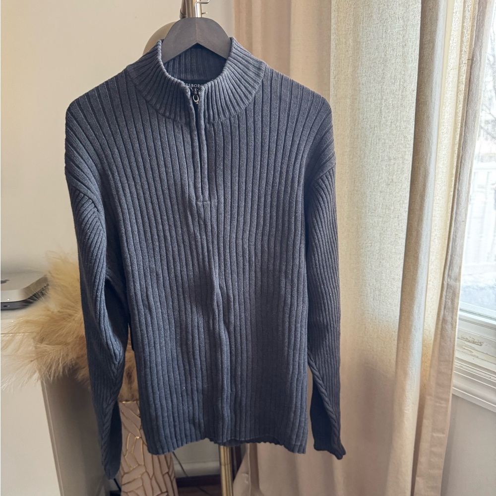 Lanesboro Men Gray Ribbed Half Zip Sweater | Extra Large